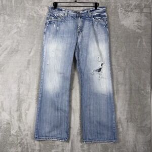 BKE Jeans Mens 34x30 Tyler Bootcut Distressed Whiskered Western Cowboy‎ Buckle